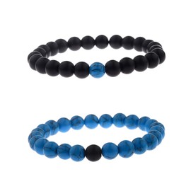 LeZisuIre CNLQ Long Distance Bracelets For Lovers Couples Matching Gift Matte Agate 8mm Bead Stone (Elastic Red) (Elastic Blue)