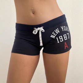 Bosloga Athletic Shorts for Women Micro Low Waist Drawstring Shorts Y2K Vintage Mini Hot Pants Lounge Bottoms Summer (DarkBlue,Large)