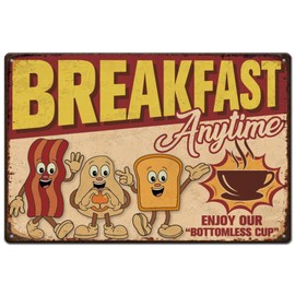 SUPERDANT Breakfast Anytime Metal Tin Sign Funny Breakfast Coffee Diner Tin Signs Retro Metal Poster for Home Kitchen Restaurants Cafes Bars Pub Man Cave Wall Decor Plaque Sign