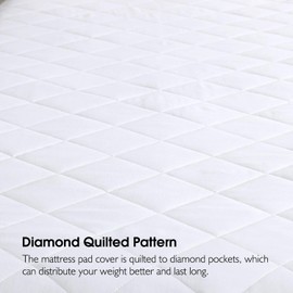 Mattress Pad Queen – Breathable Soft Quilted Mattress Cover with Deep Pocket (8”-16”) Hypoallergenic Microfiber Mattress Topper (White, Queen)