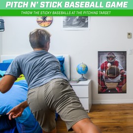 GoSports Pitch N' Stick Kids Baseball Pitching Game - Includes Wall Poster Target and 4 Sticky Ball Baseballs