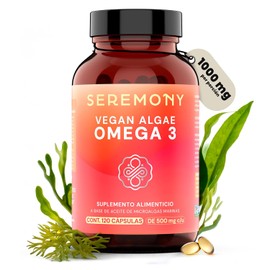 SEREMONY - Omega 3 Vegano a Base de Aceite de Microalgas Marinas - Con DHA 340 mg y EPA 200 mg por Porción - 120 Cápsulas - 60 Porciones - Suplemento Alimenticio
