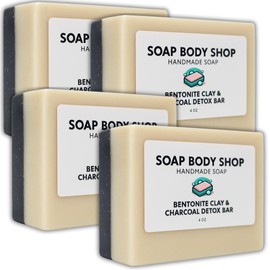 2-Pack Bentonite Clay & Activated Charcoal Detox Soap Bars – Handmade Natural Face & Body Soap with Lavender & Eucalyptus Essential Oils and Grapeseed Oil – Gentle Cleansing & Refreshing, 4 oz Each (4-Pack)