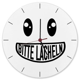speecheese Please smile wall clock made of aluminium with grinning face, funny joke clock, joke item for a good mood as a attention for colleagues in the office or for the children at home