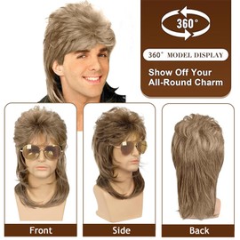 oeeo Mullet Wig Set, 80s 90s Outfit Accessories Men, Blonde Wigs Wig Sunglasses Necklace, Cosplay Halloween Costume Party Costumes