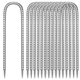 10 Pack Ground Garden Rebar Stakes Rebar 12 Inch Anti-Rust Galvanized Steel U Shape Hook Heavy Duty Ground Anchors for Tents, Position Kits,Fences, and Trampolines Landscape Fabric