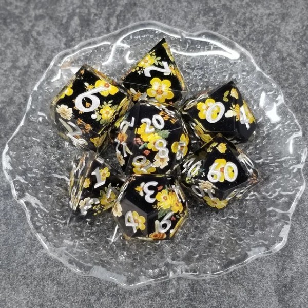 Sage's Honeybees Midnight Honey Sharp Edge Resin Dice Set DnD