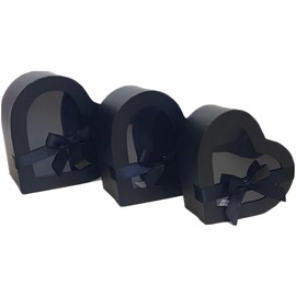BBJ WRAPS Heart Shaped Boxes for Flowers Packaging with Transparent Window Lids Luxury Gift Box for Floral Arrangement, Set of 3(S/M/L) (Black)