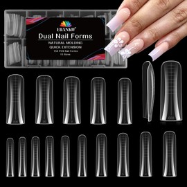 EBANKU Dual Nail Forms for Poly Extension Gel, 150 PCS Duck Nail Molds Reusable 15 Sizes Nail Extension Forms for Builder Gel Manicure Design Salon DIY