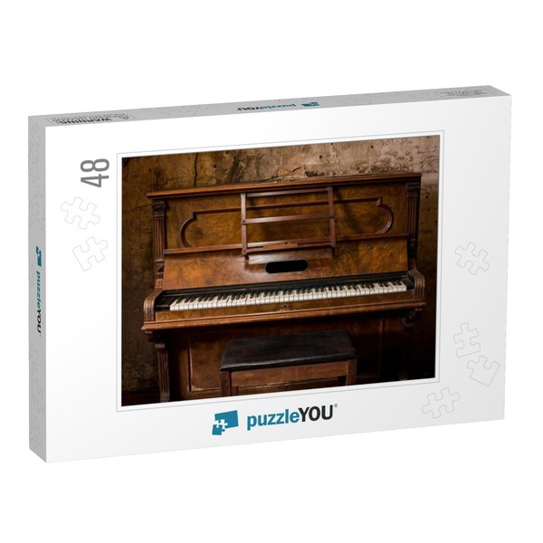 Old Wooden Piano Keys on Wooden Musical Instrument in Fro...