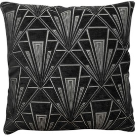 Art Deco Extra-Large Cushion Cover. Double Sided Velvet Chenille. Black and Silver Retro Design. 23x23" XL Square Pillow. Geometric bold design. 20s and 30s style. Handmade in the UK. Cover Only.