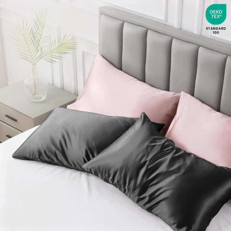 Moonlight Bedding Charcoal Satin Pillowcases 2 Pack – Soft &