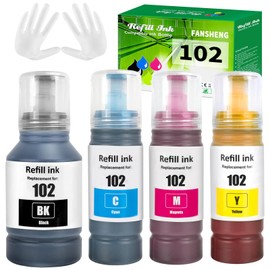 FANSHENG 102 Ink Compatible with Epson 102 Ink Bottles for EcoTank ET-4856 ET-2750 ET-2751 ET-4750 ET-2756 ET-3850 ET-4850 ET-2856 ET-3700 ET-3750 ET-4700 ET-27. ET-00 ET-15000(4 Pack BK/C/M/Y)