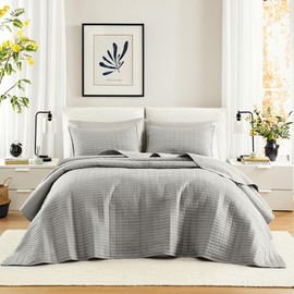 Comfort Spaces Grey Oversized King Quilt Set 120"x118" Bedspread Quilted Summer Lightweight Microfiber Bedding Coverlet with Double Sided Stitching Soft All Season Cozy 3 Piece with Matching Shams