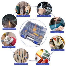 Hardware Organizer Box with 34 Compartments & Removable Dividers - Durable Plastic Double Side Tools Box for Nuts, Bolts, Screws, Nails & Small Hardware (Blue)