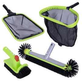 Sepetrel Deluxe Swimming Pool Cleaning Kit Including Professional Leaf Skimmer Net,Half-Depth Fine Mesh Net,17.5" Pool Brush Head & Hand Scrub Brush(NO Pole)