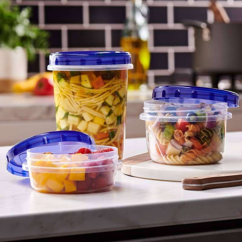 PLASTICPRO 6 Pack Twist Cap Food Storage Containers with Blue