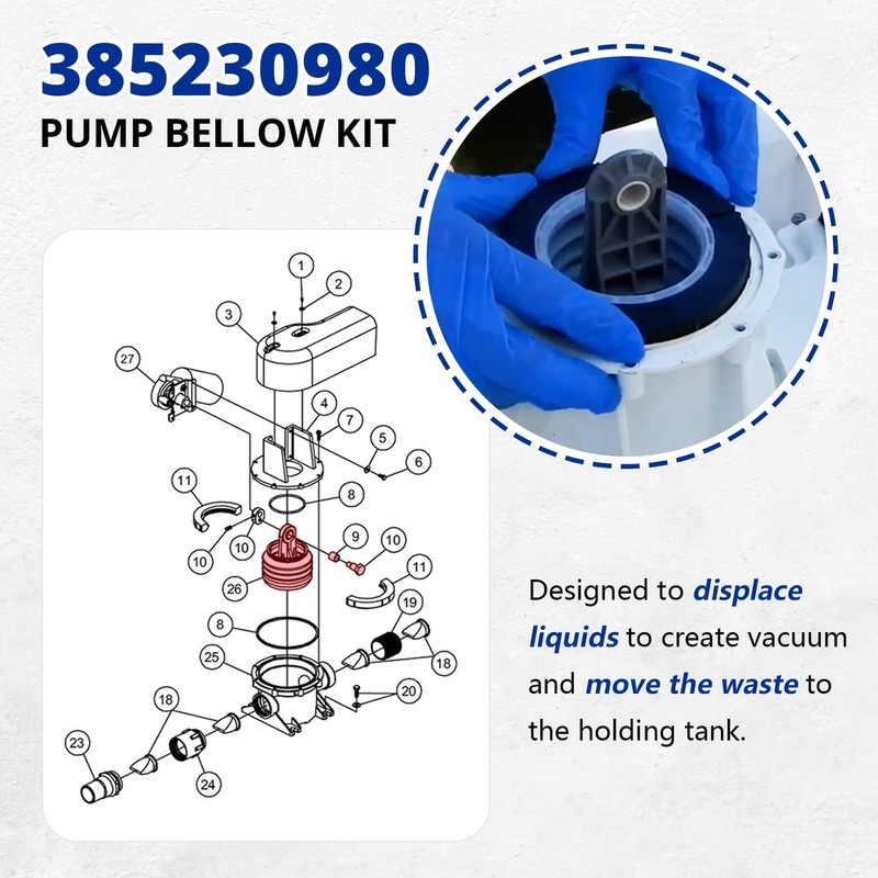 Replace for Dometic 385230980 Pump Bellows Kit For Domatic/Sealand, J