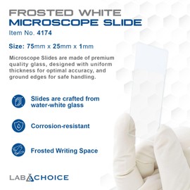 LabChoice Microscope Slides - Super Grade Green Glass Construction - Corner Grounded, 3"x 1" (75mm x 25mm x 1mm), Frosted White - Box of 72 Slides