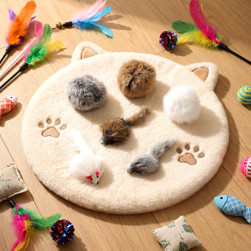 Lewtemi 24 Pcs Real Rabbit Fur Mouse Toys for Cats