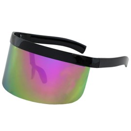 Elite Futuristic Oversize Shield Visor Sunglasses Flat Top Mirrored Mono Lens 172mm Pink Mirror (Rainbow)