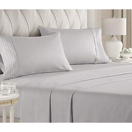 Queen Size Sheet Set - 4 Piece Set - Hotel Luxury Bed Sheets - Extra Soft - Deep Pockets - Easy Fit - Breathable & Cooling - Wrinkle Free - Comfy â Light Grey Bed Sheets - Queens Sheets â 4 PC