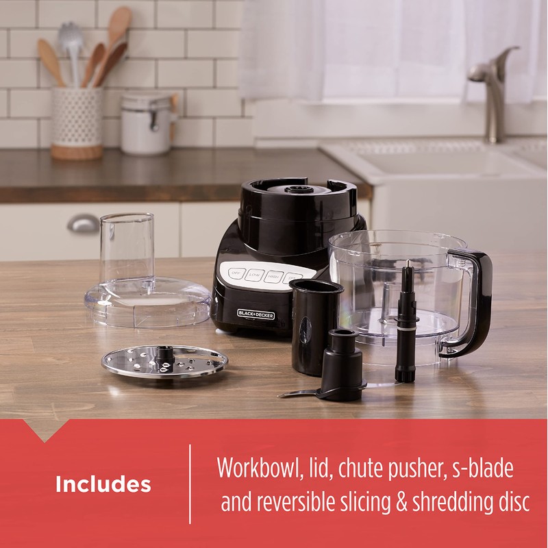 BLACK+DECKER 8-Cup Food Processor, Easy Assembly, Stainless Steel S-Blade, Shred,