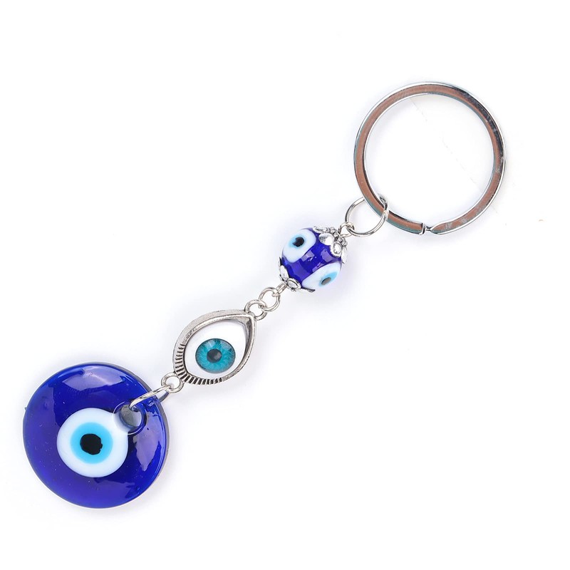 Turkish Blue Evil Eye Keyring, Good Luck Keyring with Ring,