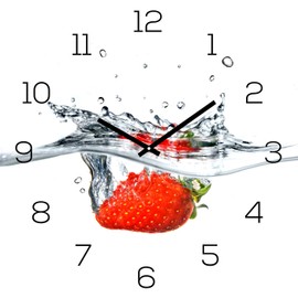 levandeo Glass Wall Clock 30 x 30 cm Strawberry Red Water Fruit Kitchen Clock Wall Decoration