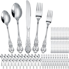 Dandat 120 Pcs Retro Royal Silverware Set Stainless Steel Flatware Set Anti Rust Kitchen Utensils Mirror Polished Cutlery Include Spoon Fork Knife for Dinnerware Wedding Birthday Party Favor (Silver)