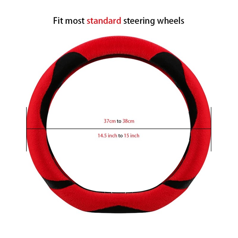 WJMZ Fluffy Steering Wheel Cover D Shape, Cute Fuzzy Steering