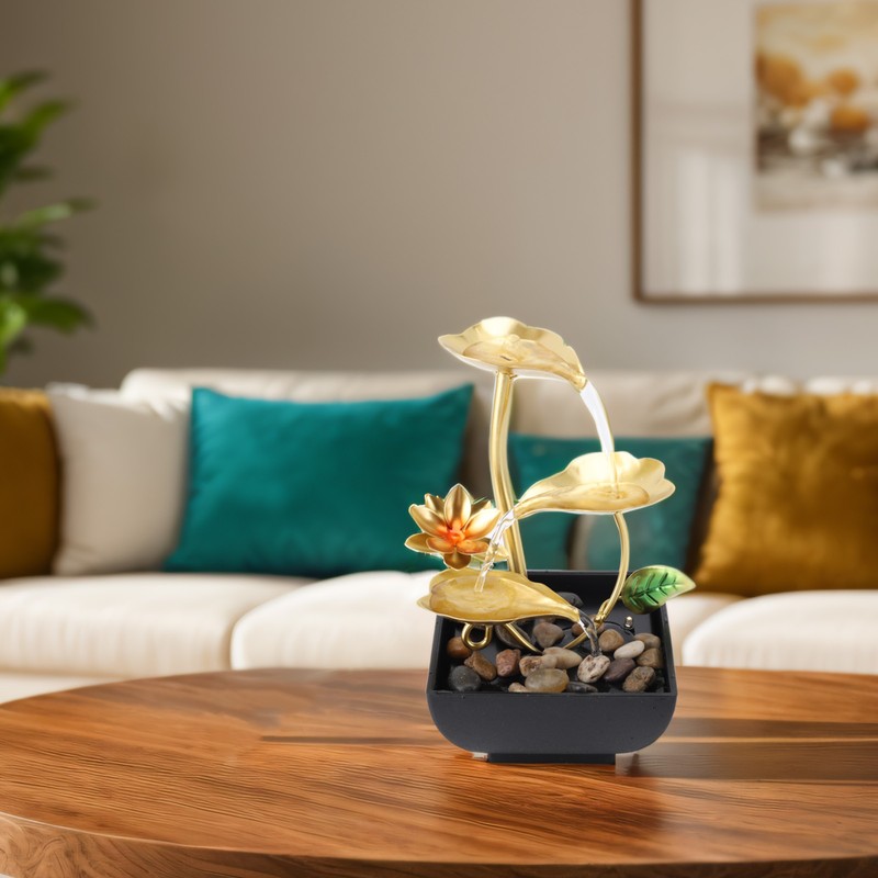 Tabletop Waterfall Fountain 3 Tier Lotus Leaf LED Light Circulating