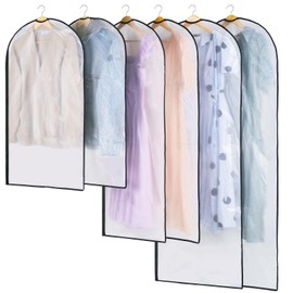 Carbrea 6 Pack Garment Bags for Hanging Clothes - Translucent Suit Bag for Closet Storage, Clothes Cover for Hanging Shirts, Dresses, Travel, Moving - Black