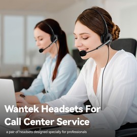 Wantek 682N Headsets with Microphone Noise Cancelling and USB Connector Type C Adapter for Call Center Computers PC Office Business Calls Online Conference Team Meetings Gaming Music