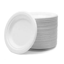 1ABOVE 50 Pack Extra Strong White Disposable Bagasse Plates, 100% Compostable and Biodegradable, Made from Sugarcane Fibre, Perfect for BBQ, Wedding, Office, Picnics and Parties (10 INCH)