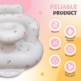 Bluubi Inflatable Baby Seat – Portable Sit-Me-Up Chair for Infants (3-36 Months) – Perfect for Sitting Practice, Beach, Travel, & Playtime – Lightweight Baby Floor Seat with Built-in Pump (Flowers)