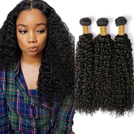 Kinky Curly Bundles Human Hair 1B Natural Black Curly Wave Human Hair Bundles 32 32 32 Inch Curly Weave Bundles Human Hair Healthy and Soft Remy Hair 3 Bundles Hair Eatensions