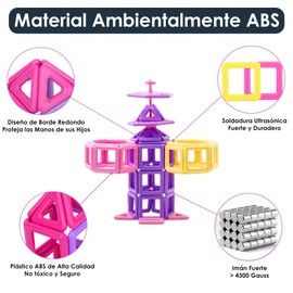Nasjac Bloques de Construcción Magnéticos Juguetes, 74/100 Piezas Juguete Creativos Educativo con Libro de Ideas, Juego de Juguetes Magnéticos de Construcción, 3D Serie única Regalo para Niños Niñas