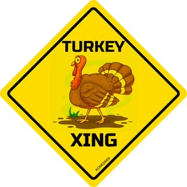Turkey Xing Crossing Sign Funny Novelty Metal Tin Sign for Bar Club Country Home Coffee Shop Indoor& Outdoor Decor Yellow Street Sign 12X12inch