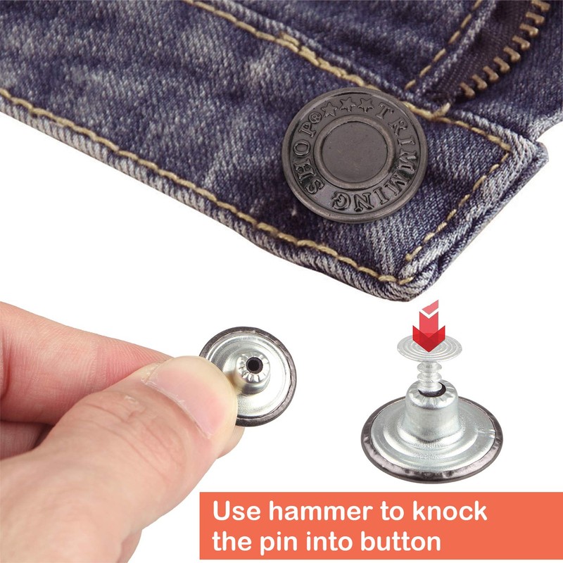 Trimming Shop Jeans Button Hammer on 20mm Brass Tack Fasteners