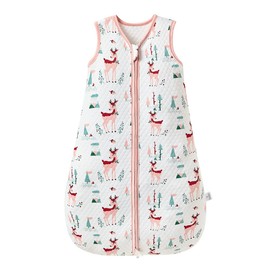 Fairy Baby Sleeping Bag 1.0 TOG Sleeveless Swaddle Blanket for Newborn Boy Girl Soft Breathable Cotton Sleeping Sack (Pink Deer, S)