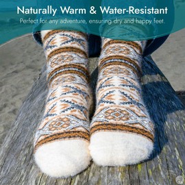 Angora Wool Socks - Machine Washable Dry-Foot Fuzzy Warm Breathable Soft Unisex Indoor/Outdoor Socks for Women and Men - Malta Café