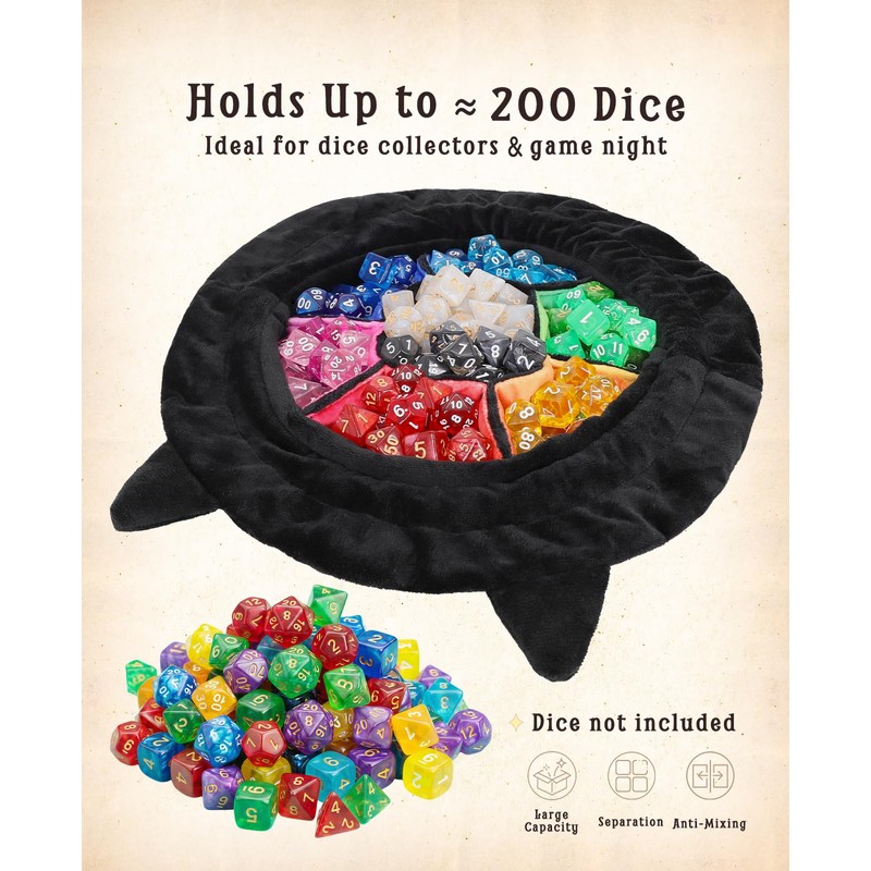 ANZOME Dice Bag, Black Cat Velvet Pouch with 7 Dividers,