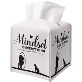 Tissue Box Gifts with Leather Cover Square, Inspiration Gift Ideas for Friends, Mindset is Everything Decor for Bathroom Office, Housewarming New Home Favor-(5.2 Inches) A69