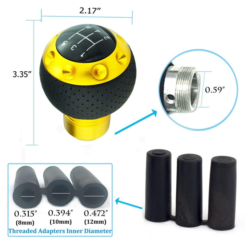 Thruifo 5 Speed Gear Shifter Knob, Leather & Aluminum Automatic
