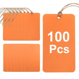 sourcing map 100Pcs Orange Plastic Shipping Tags, 3.5" x 2" Waterproof Labeling Tags Writable Blank Hang Tags Perforated with Thread & Wire for Valve Marking, Luggage, Garage, Inventory Tag