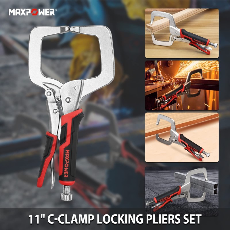 MAXPOWER 11-inch Locking C Clamp Set, 2 Pack Heavy Duty