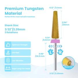 MagiBling 24mm Super Long 5 in 1 Tapered Barrel Nail Drill Bits, 3/32'' Safety Tungsten Carbide Bits, Two-Way Rotation, Suitable for Manicure Pedicure Cuticle Gel Polishing, Grit: Extra Fine