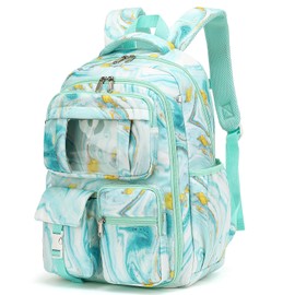 Dezcrab Backpack for Girls - Teens Bookbag for Middle School Students - Kids School Bags for Elementary Primary School (Turquoise Marble)