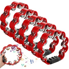 Cindeer 5 Pieces Petal Shaped Tambourine Plastic Percussion Tambourine Music Hand Bells for Musical Rhythm Instrument for Adults School Family Party Supplies(Red)
